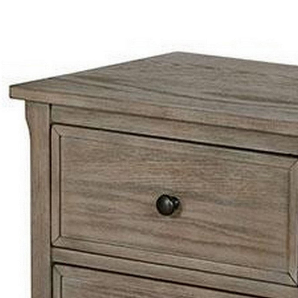 2 Drawer Wooden Nightstand with Round Knobs, Gray