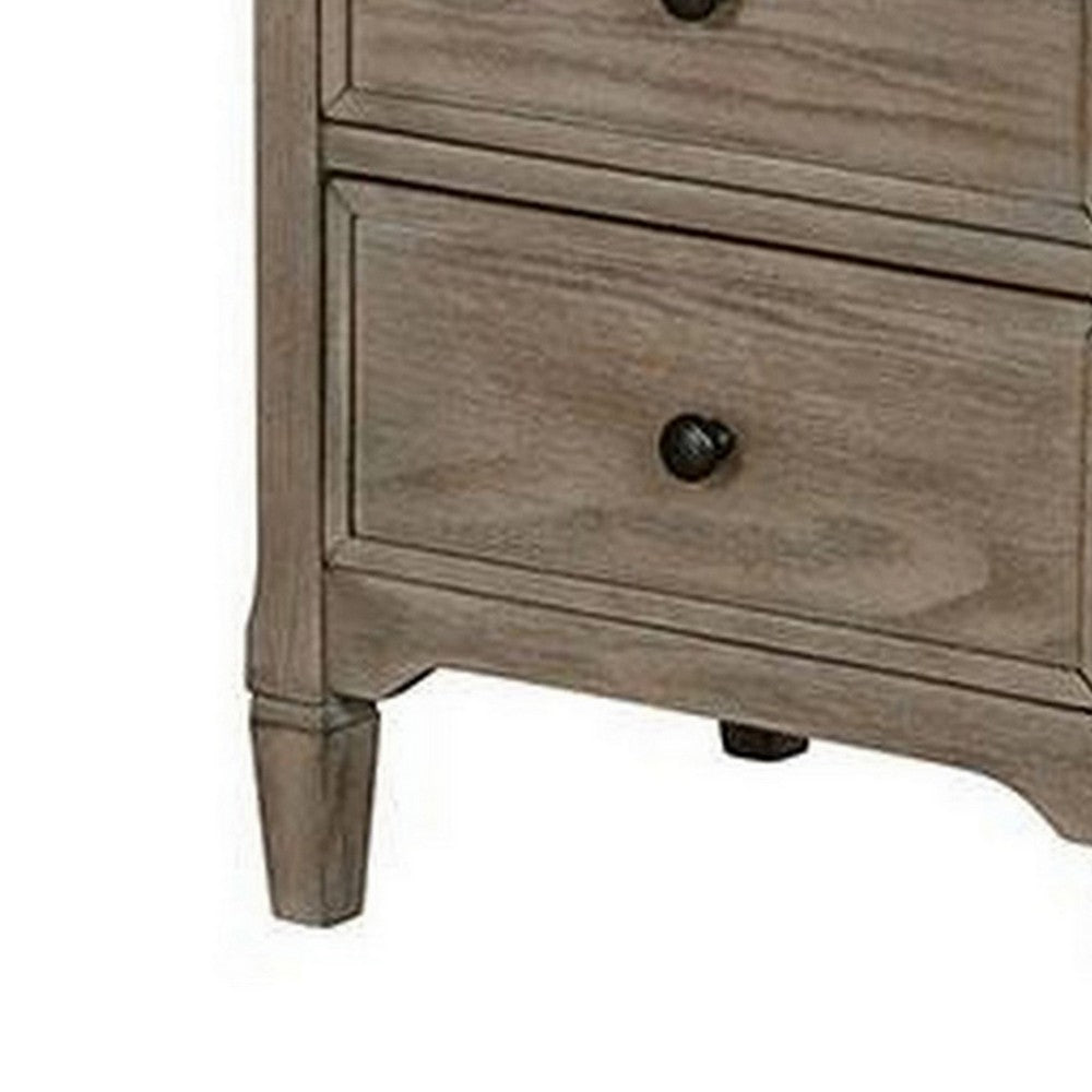 2 Drawer Wooden Nightstand with Round Knobs, Gray