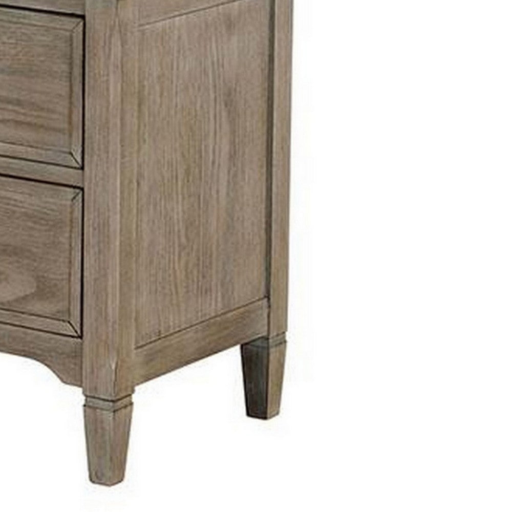 2 Drawer Wooden Nightstand with Round Knobs, Gray