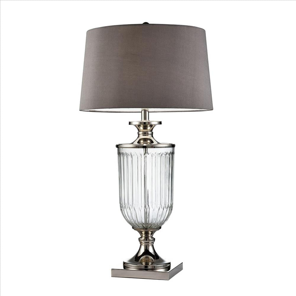 Table Lamp | Glass Pedestal Base | Fabric Shade | Chrome