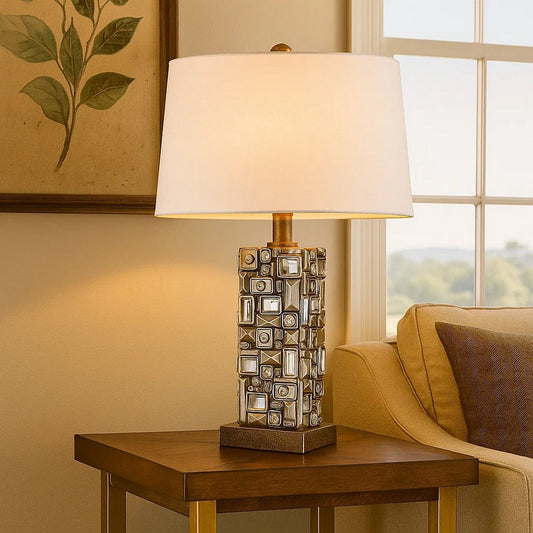 Table Lamp | Abstract Mirror Block Base | Bronze