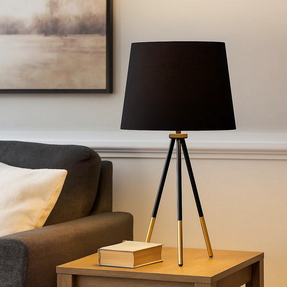 Table Lamp | Tripod Metal Base | Black & Gold