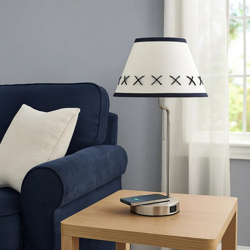Table Lamp | Wireless Charging | USB Port | Silver