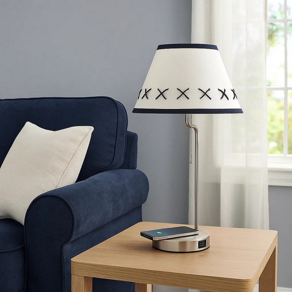 Table Lamp | Wireless Charging | USB Port | Silver