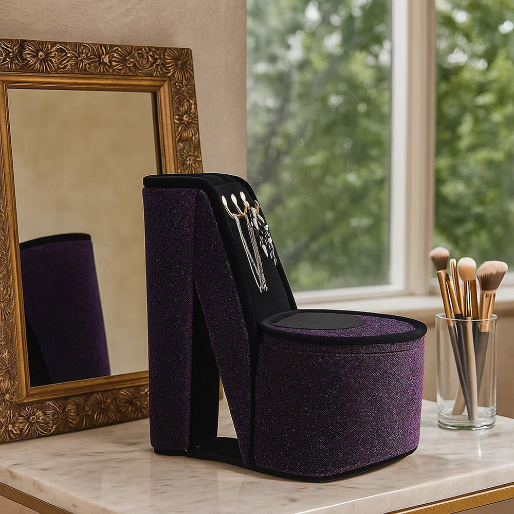 Jewelry Box | High Heel Shoe | 3 Hooks | Storage | Purple