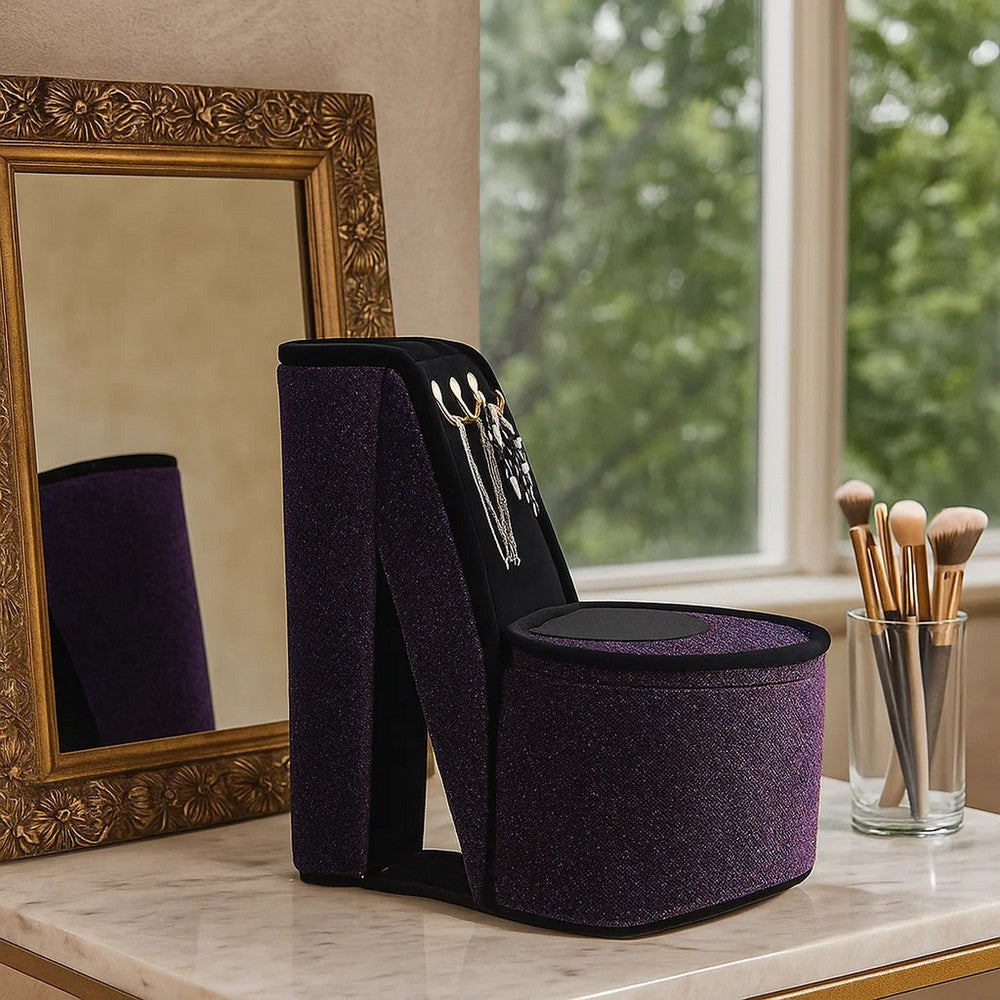Jewelry Box | High Heel Shoe | 3 Hooks | Storage | Purple
