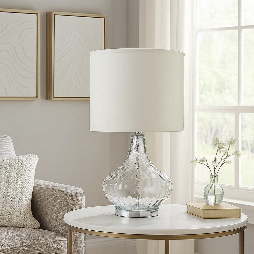 Table Lamp | Pot Bellied Glass Body | Clear & White