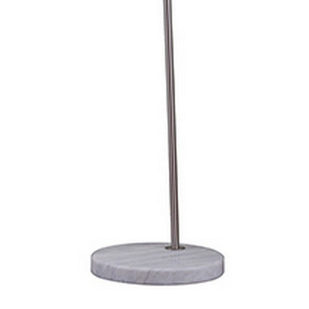 Floor Lamp | Curved Metal Frame | Drum Shade | Silver