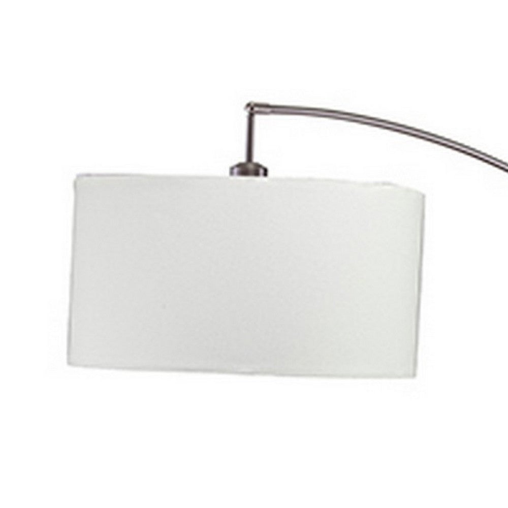 Floor Lamp | Curved Metal Frame | Drum Shade | Silver