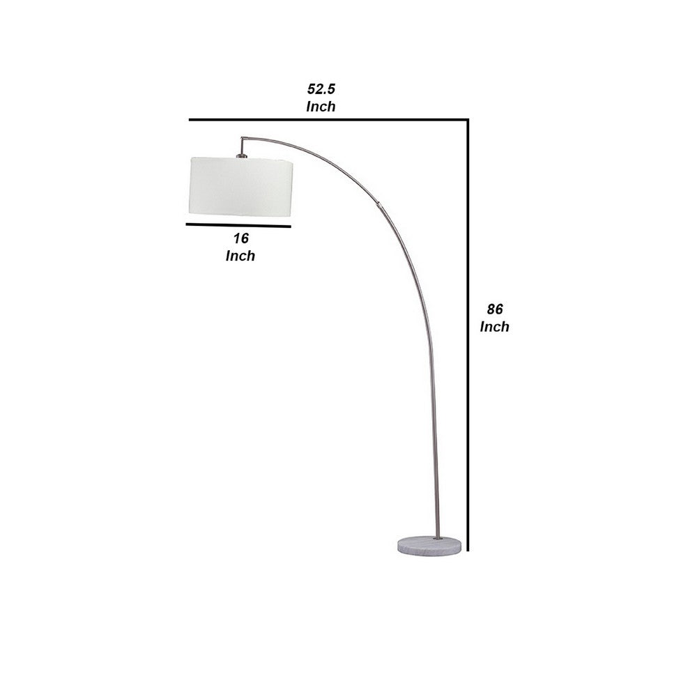 Floor Lamp | Curved Metal Frame | Drum Shade | Silver