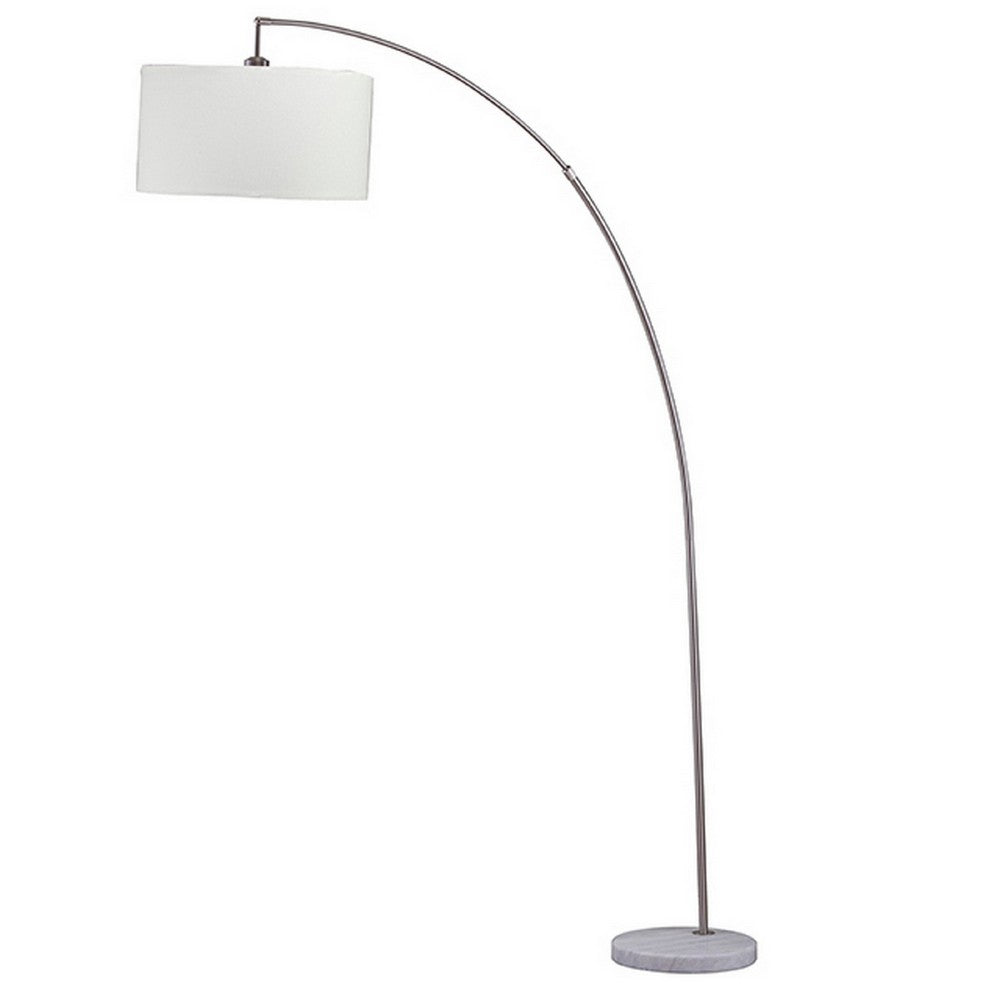 Floor Lamp | Curved Metal Frame | Drum Shade | Silver