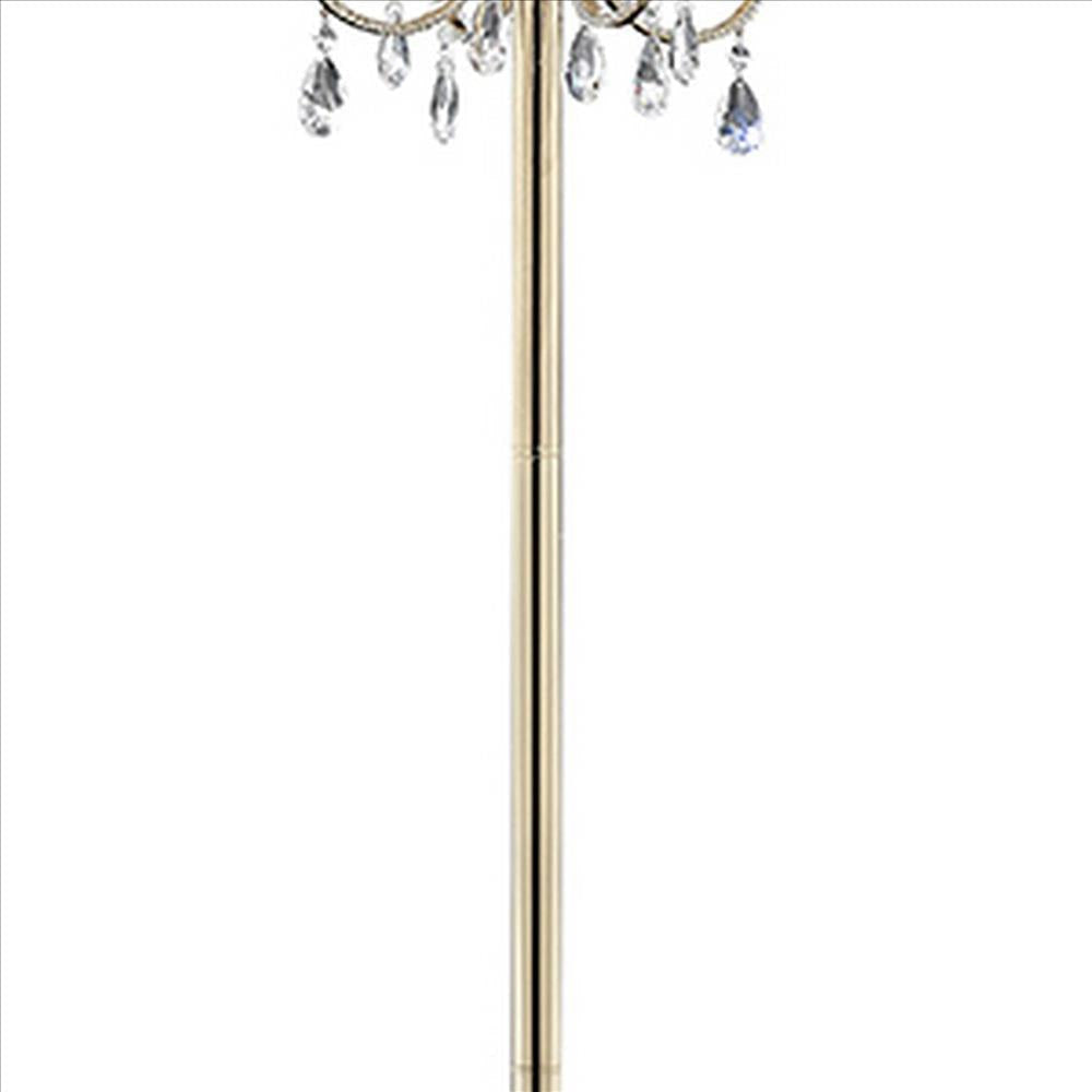 Floor Lamp with Crystal Accent and Baroque Printed Shade Gold By Casagear Home BM240436