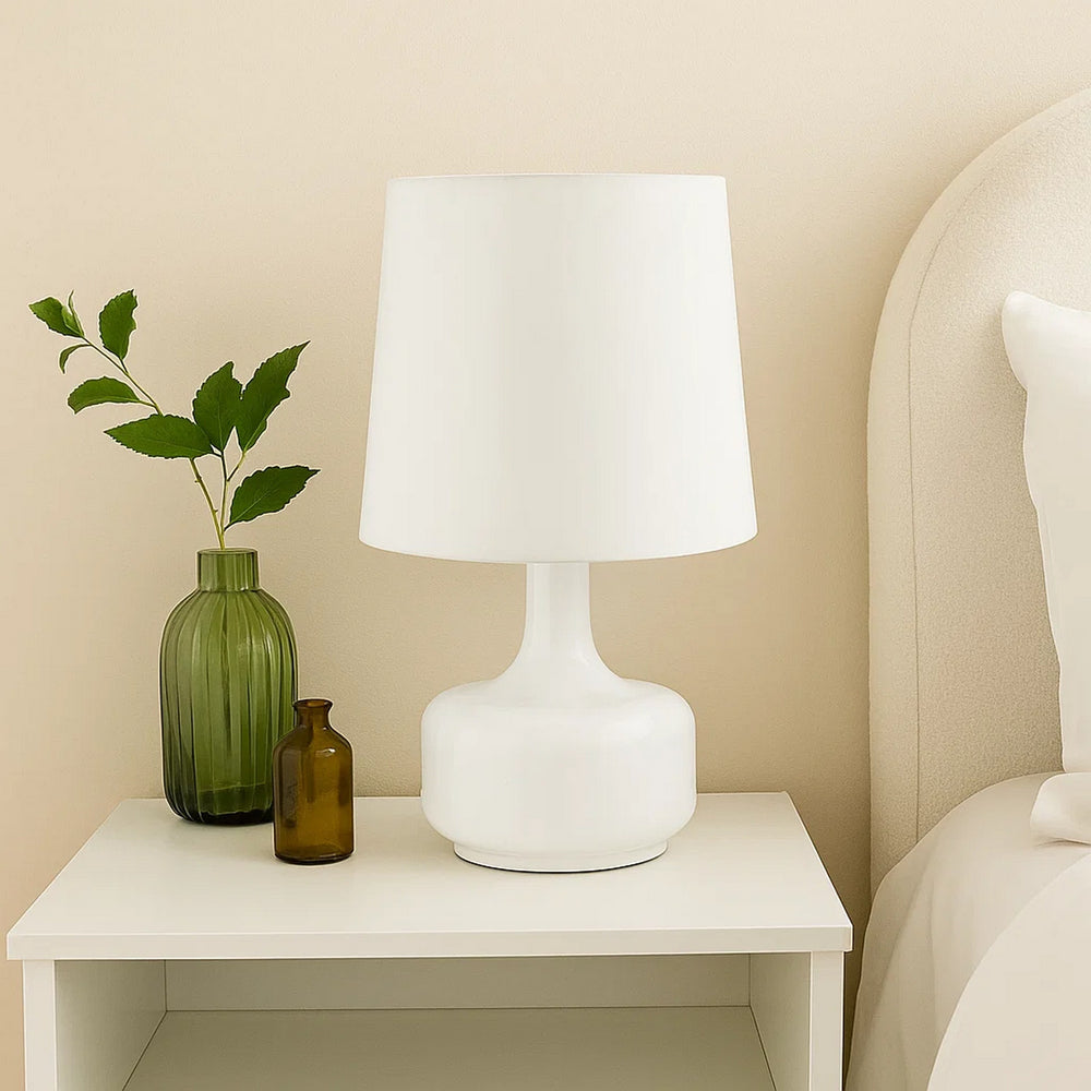 Table Lamp | Teardrop Metal Base | Fabric Shade | White
