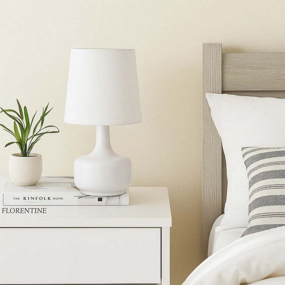 Table Lamp | Teardrop Metal Base | Fabric Shade | White