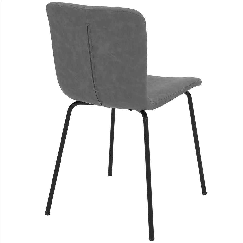 Metal and Leatherette Dining Chair, Set of 2, Gray and Black By Casagear Home