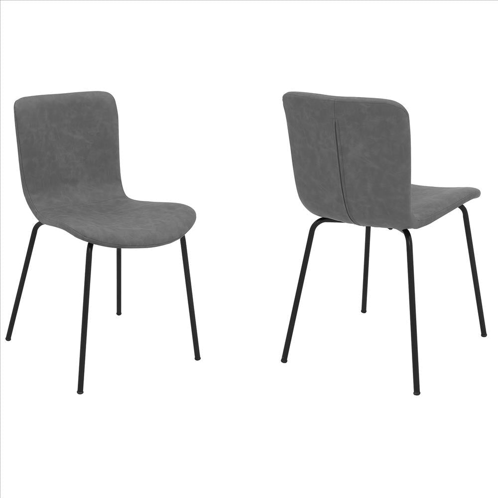 Metal and Leatherette Dining Chair, Set of 2, Gray and Black By Casagear Home