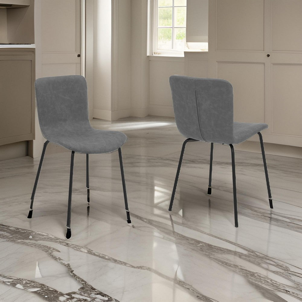Dining Chair | Metal & Faux Leather | Set of 2 | Gray & Black