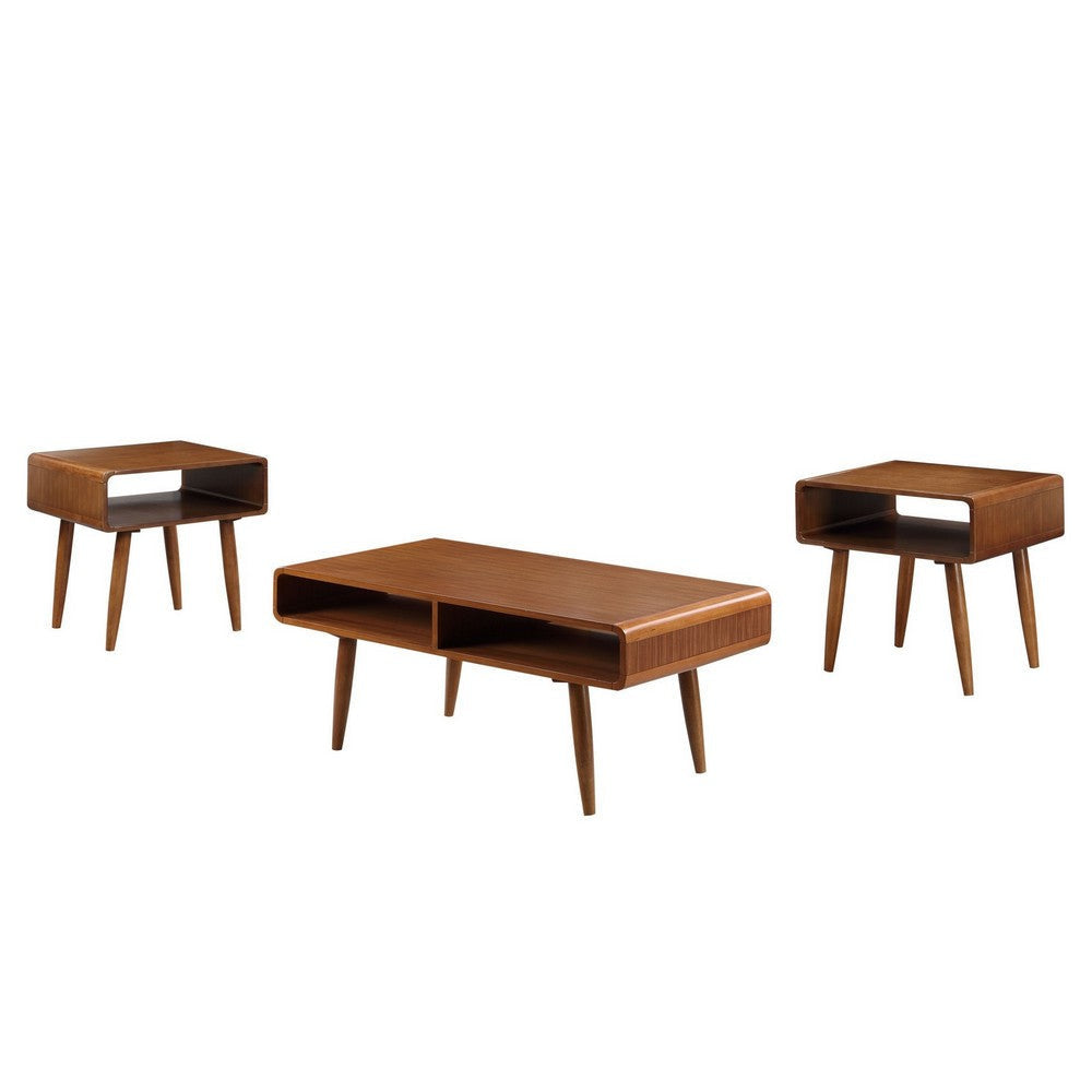 3 Piece Mid Century Wooden Occasional Table Set, Brown By Casagear Home