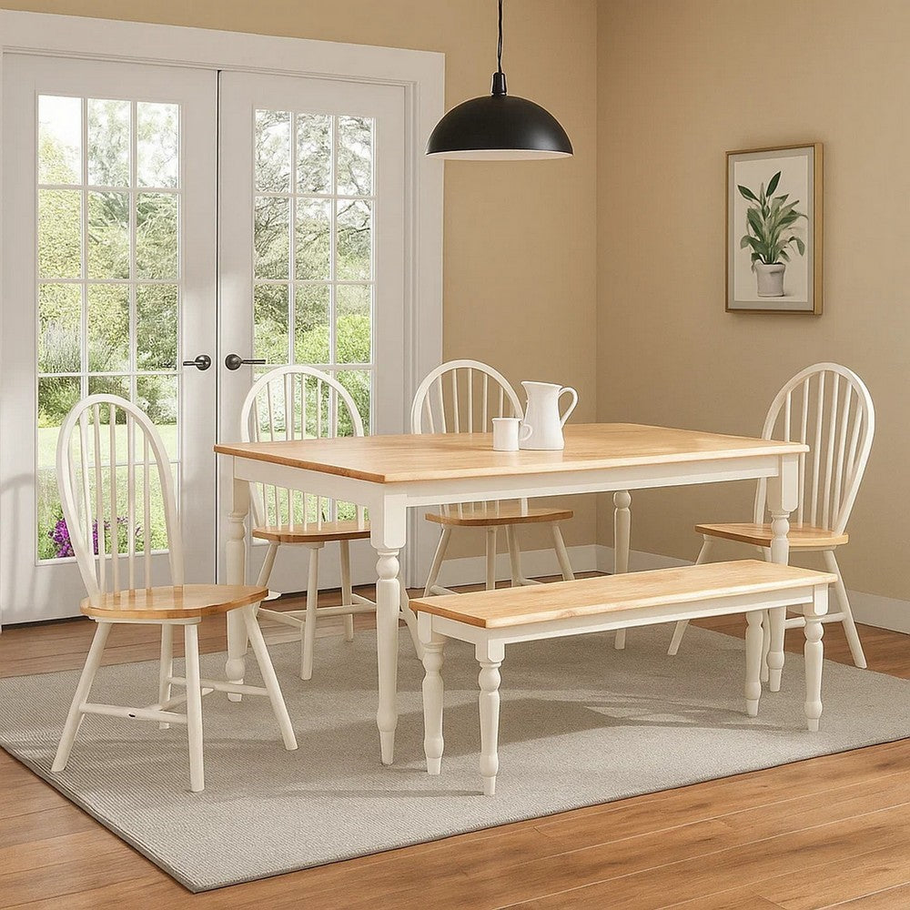 6 Piece Dining Set with Table and Chairs | Farmhouse Wood | White & Brown