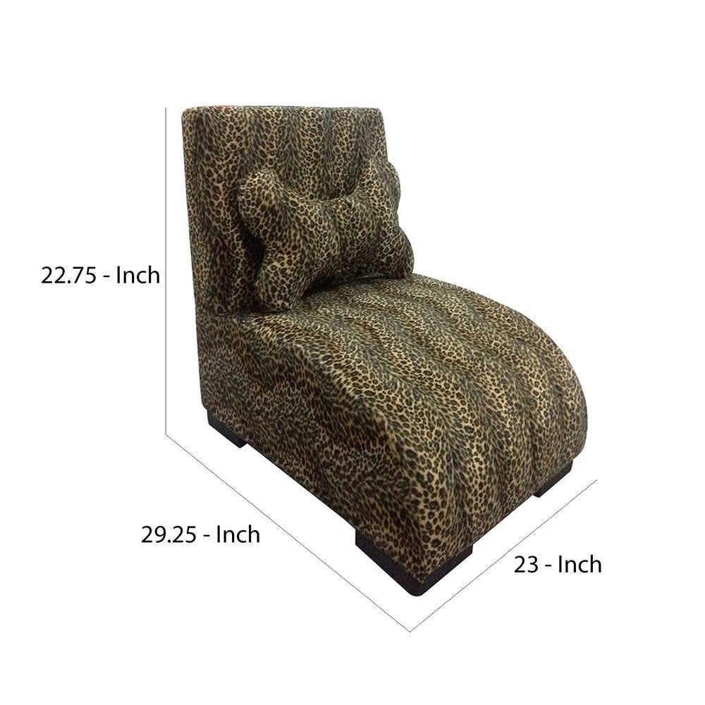 Pet Furniture with Leopard Print Fabric and Block Feet Black and Yellow By Casagear Home BM240897