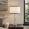 Table Lamp | 29" | Drum Shade | Curved Frame | Silver