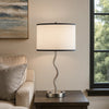 Table Lamp | 29" | Drum Shade | Curved Frame | Silver