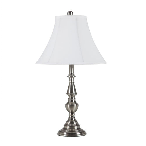 Table Lamp | Turned Pedestal Metal Body | Empire Shade | Silver