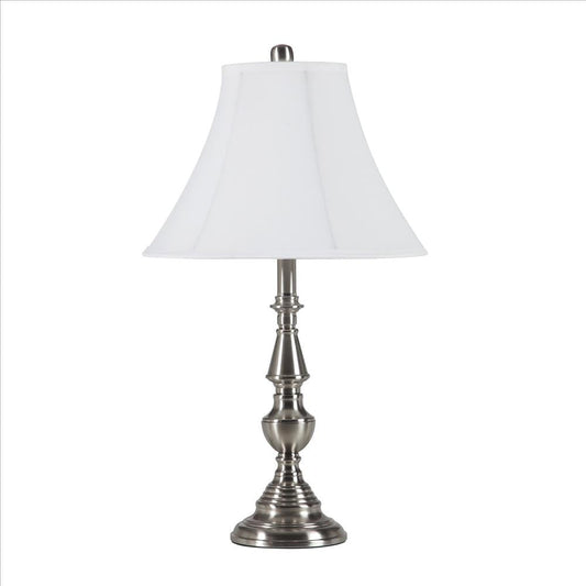 Table Lamp | Turned Pedestal Metal Body | Empire Shade | Silver