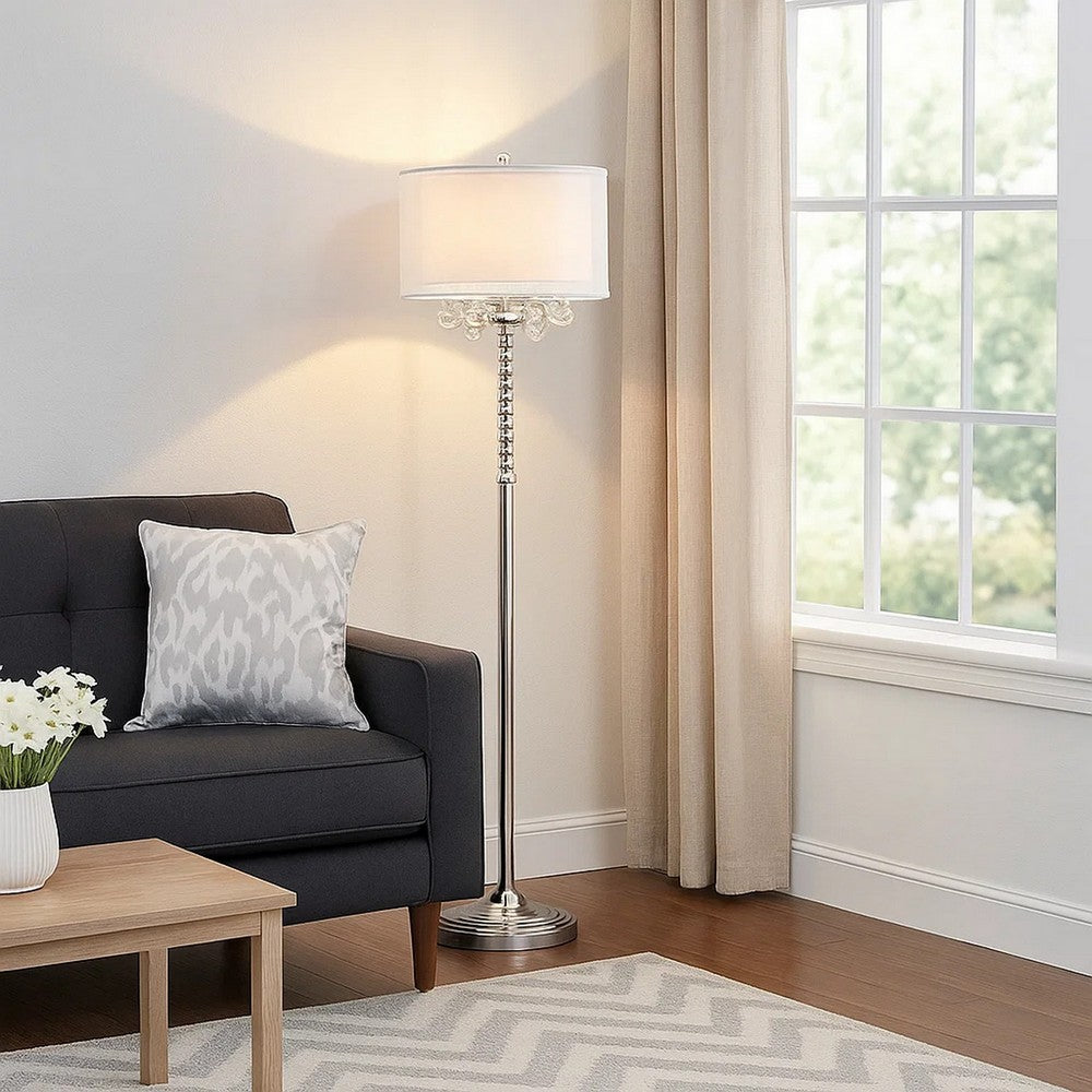 Floor Lamp | Twisted Crystal Accent | Dual Fabric Shade | Clear