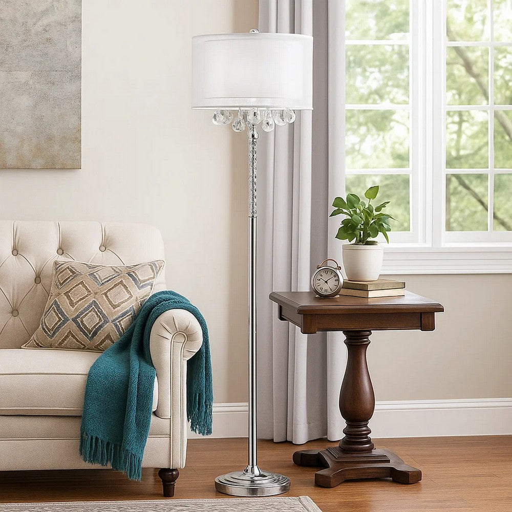 Floor Lamp | Twisted Crystal Accent | Dual Fabric Shade | Clear