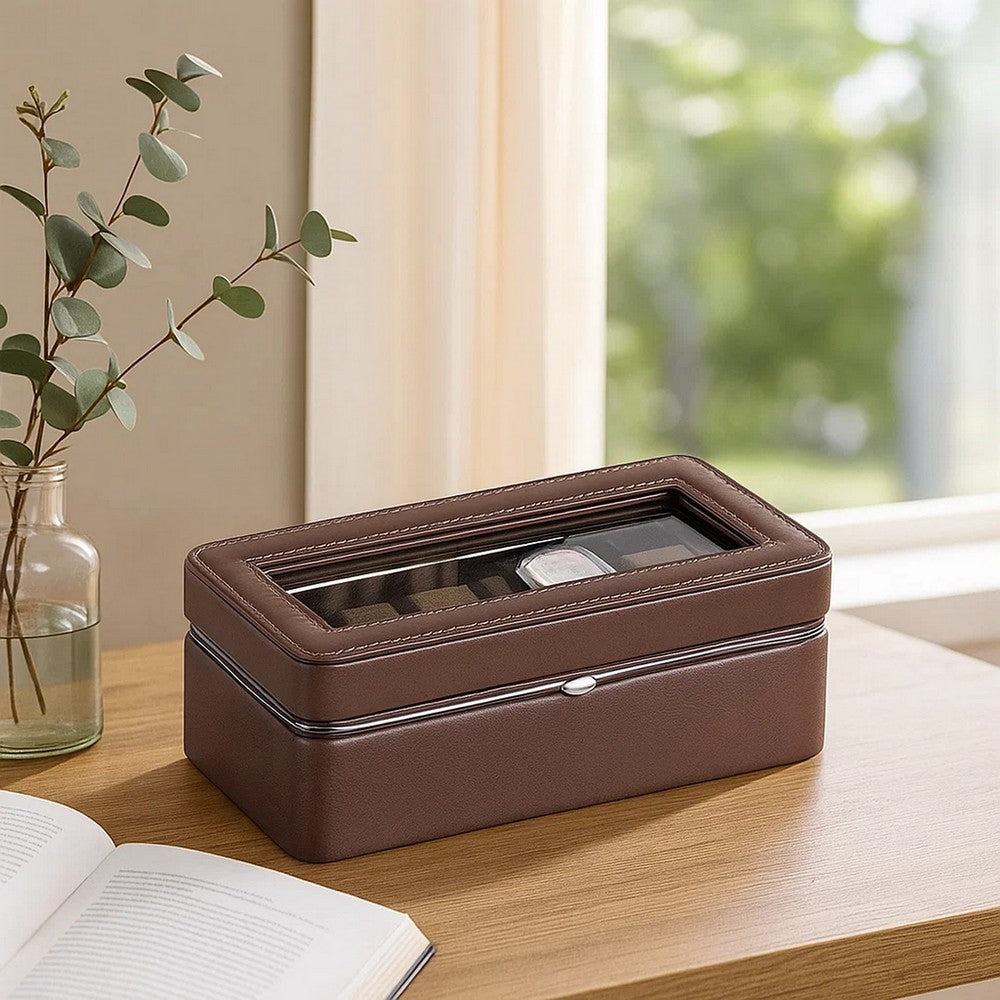 Watch Case | 4 Slots | Removable Cushions | Brown