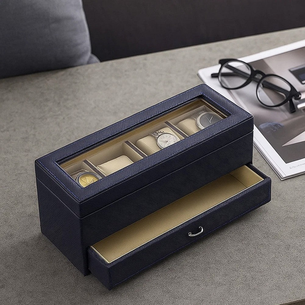 Watch Case | Drawer Display | 4 Slots | Blue