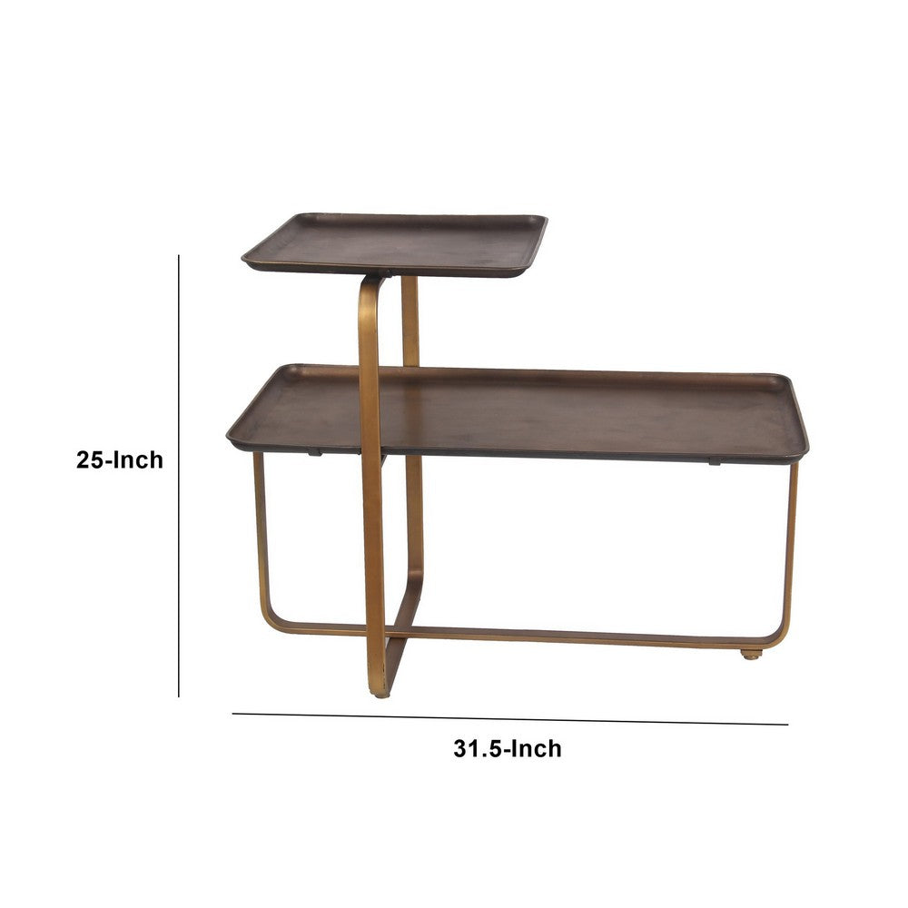 2 Tier Rectangular Modern Metal Accent Table, Gold By Casagear Home
