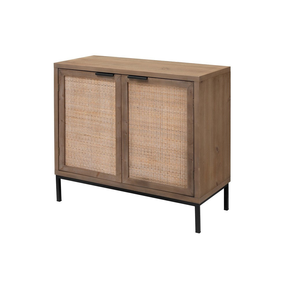 2 Door Accent Cabinet with Woven Rattan Front, Brown By Casagear Home