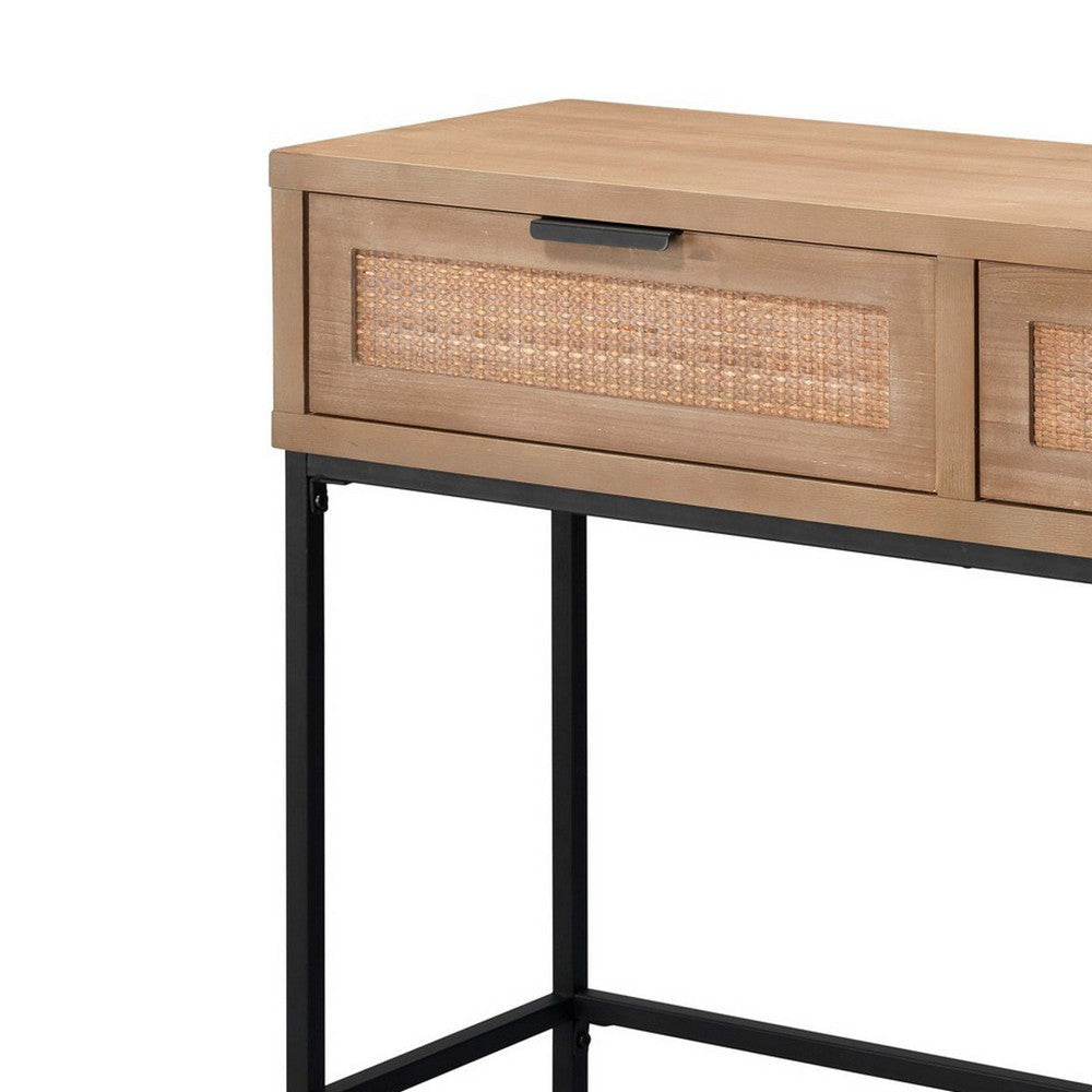Console Table with Woven Rattan Front Drawers Brown BM241085