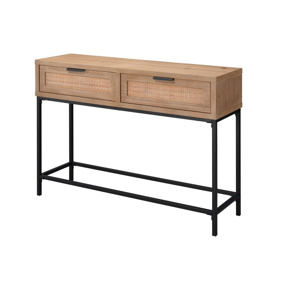 Console Table with Woven Rattan Front Drawers, Brown