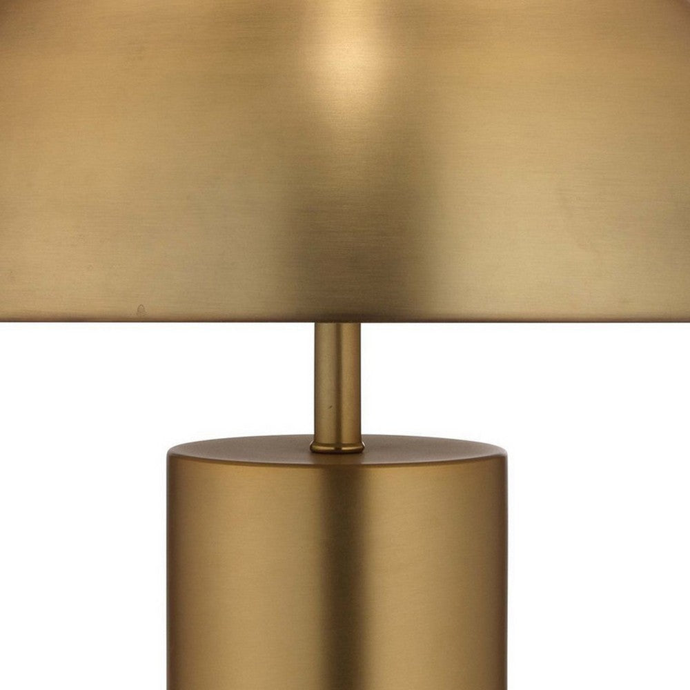 Table Lamp with Metal Umbrella Shade and Cylindrical Body, Brass By Casagear Home