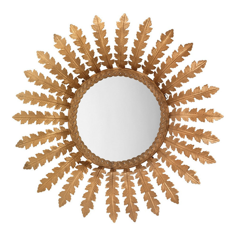 Mirror with Metal Frame and Leaf Design, Brass and Silver By Casagear Home