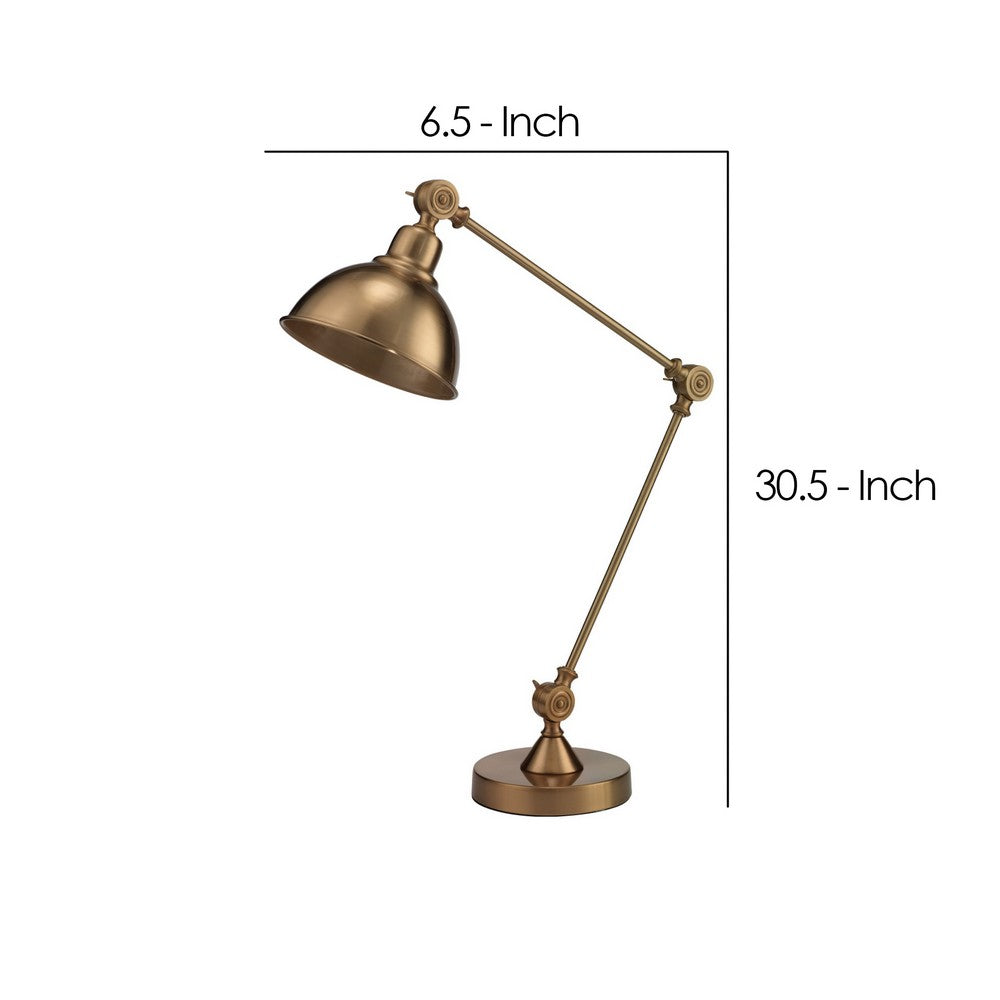 Table Lamp with Adjustable Tubular Metal Frame, Brass By Casagear Home