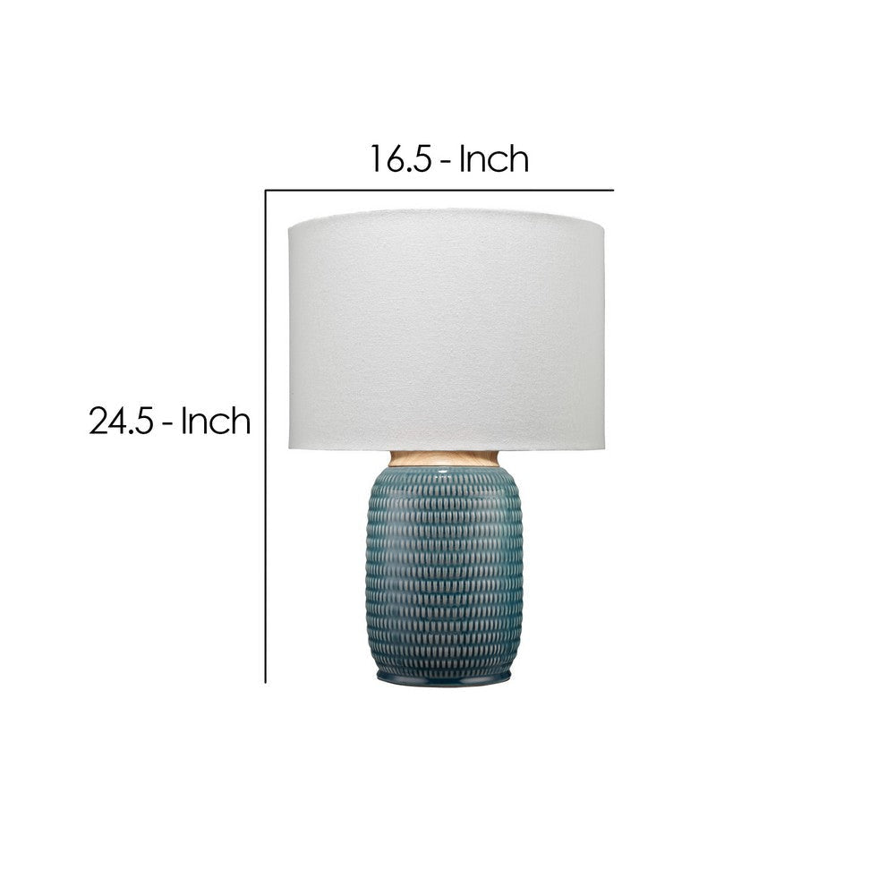 Table Lamp with Ribbed Ceramic Body and Fabric Shade Blue By Casagear Home BM241119