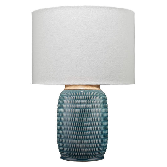 Table Lamp | Ribbed Ceramic Body | Fabric Shade | Blue