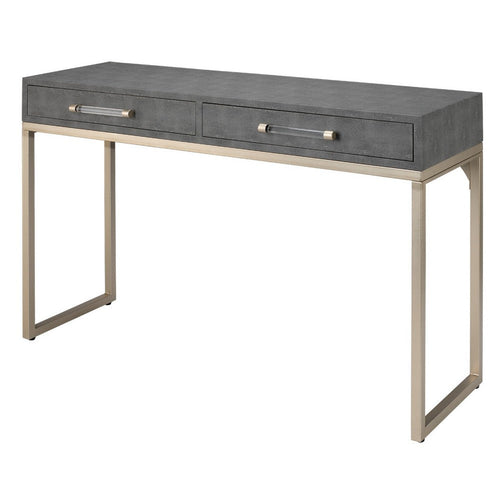 Console Table with Two Drawers and Metal Base, Gray