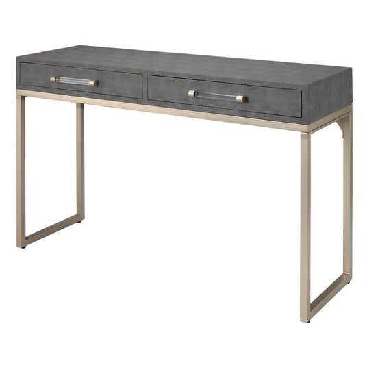 Console Table with Two Drawers and Metal Base, Gray