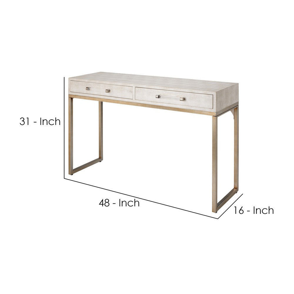 Console Table with Two Drawers and Metal Base, White By Casagear Home