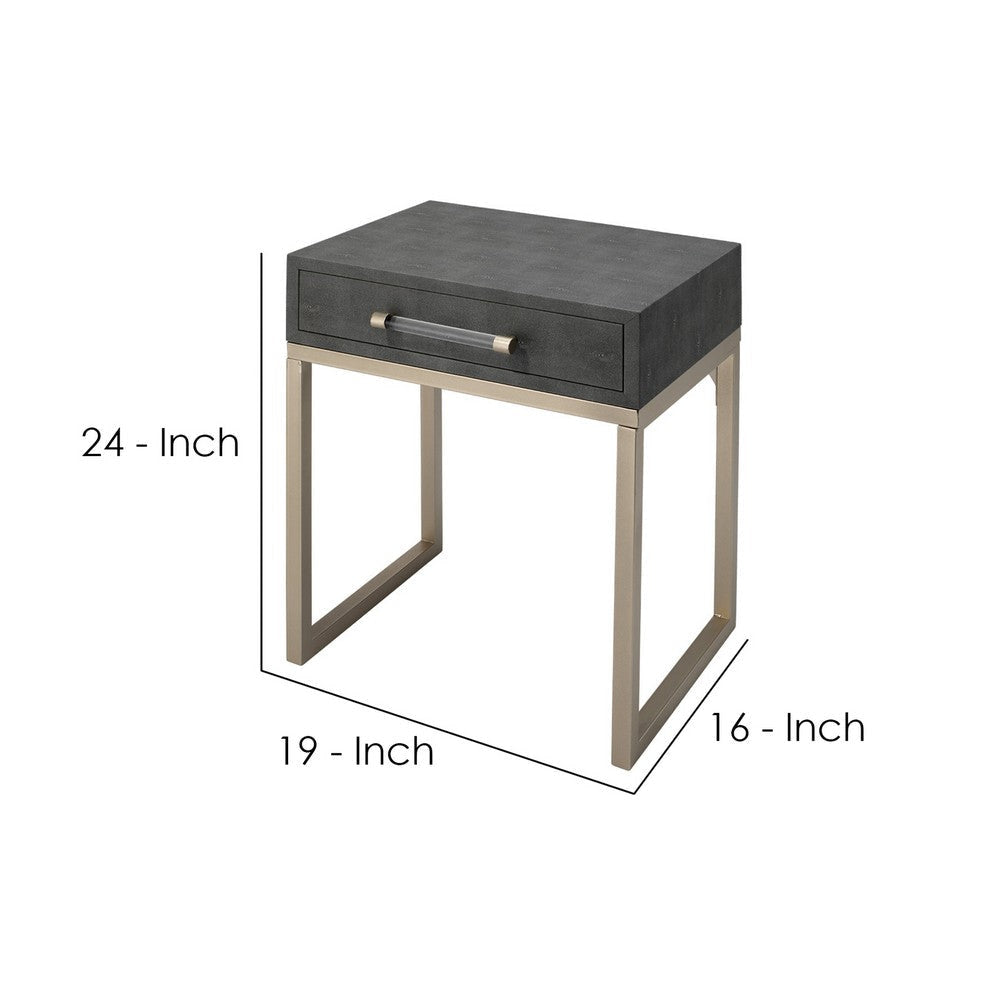 Side Table with One Drawer and Metal Base, Gray By Casagear Home