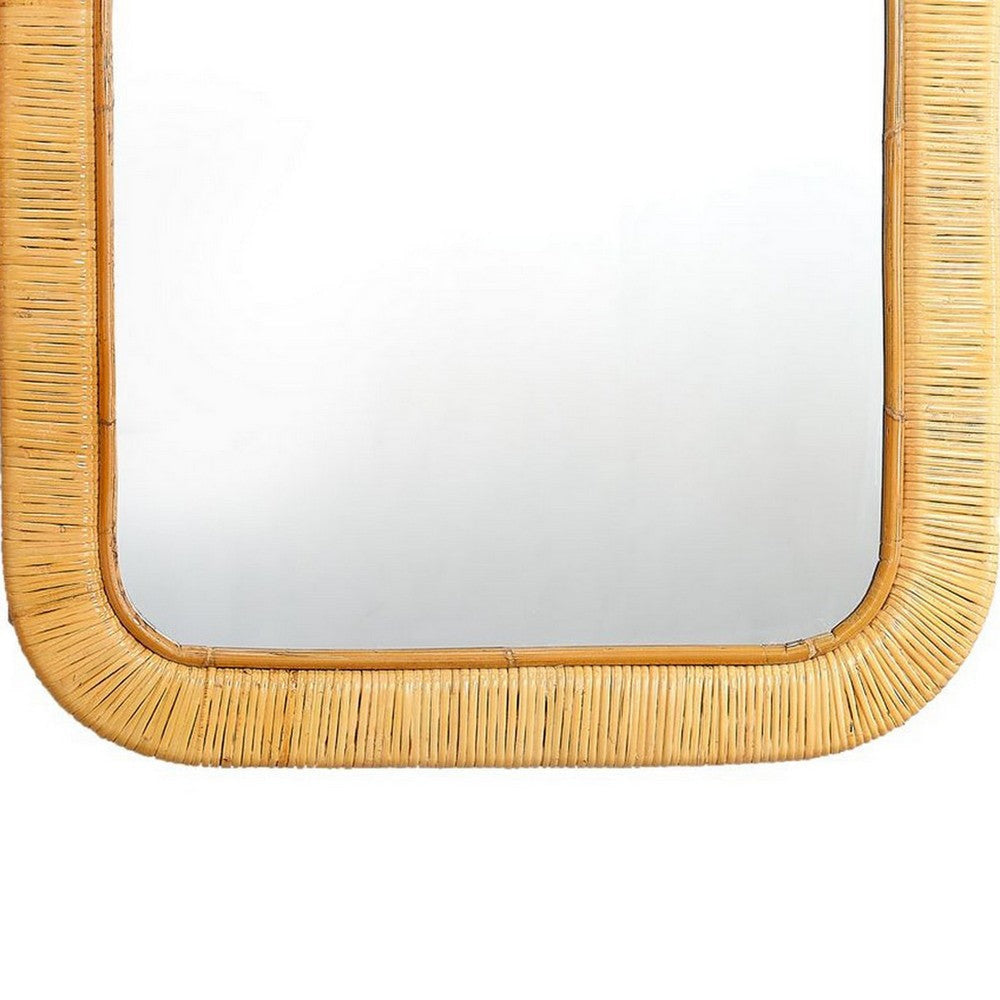 Mirror with Rectangular Woven Rattan Frame Brown and Silver By Casagear Home BM241140