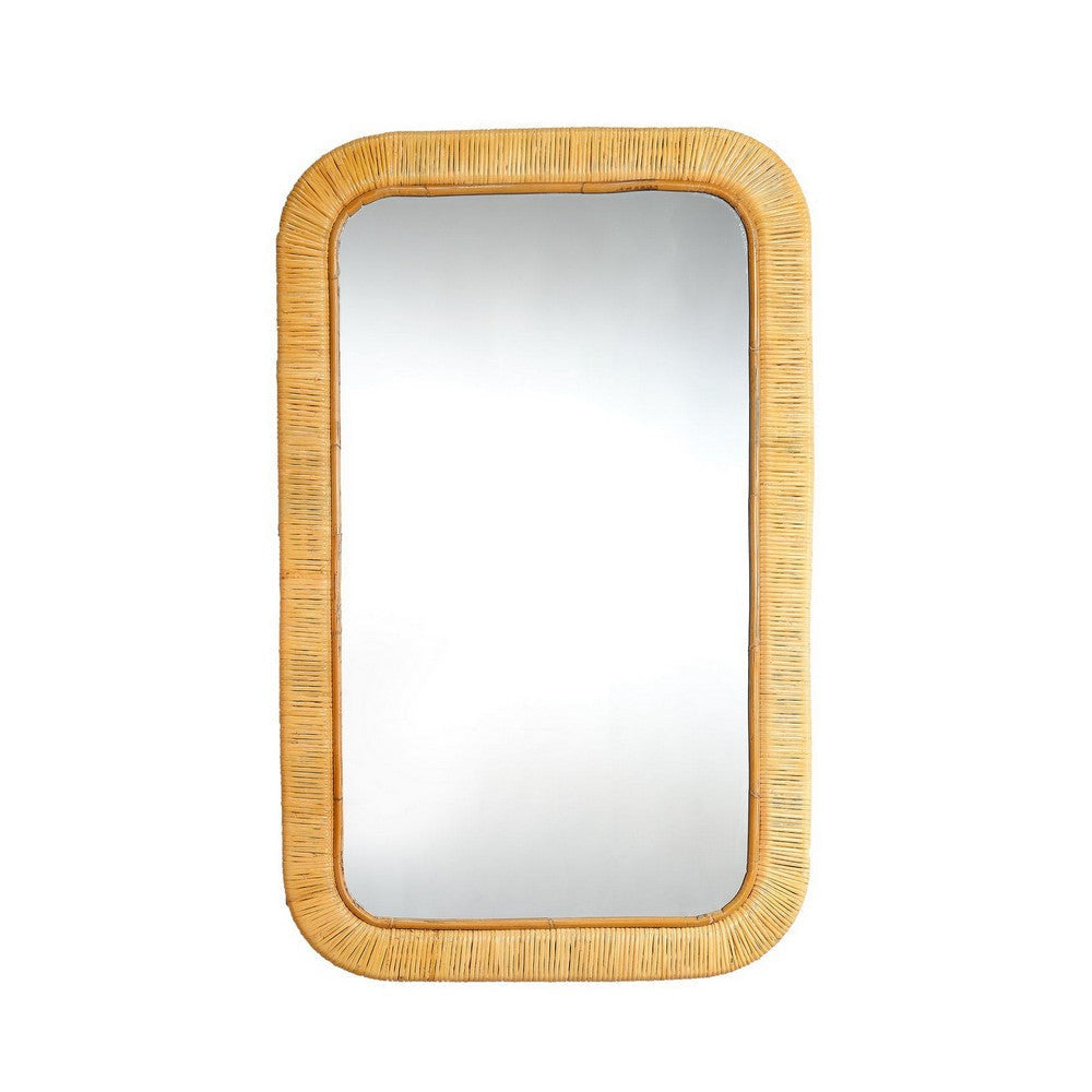 Mirror | Rectangular Woven Rattan Frame | Brown & Silver