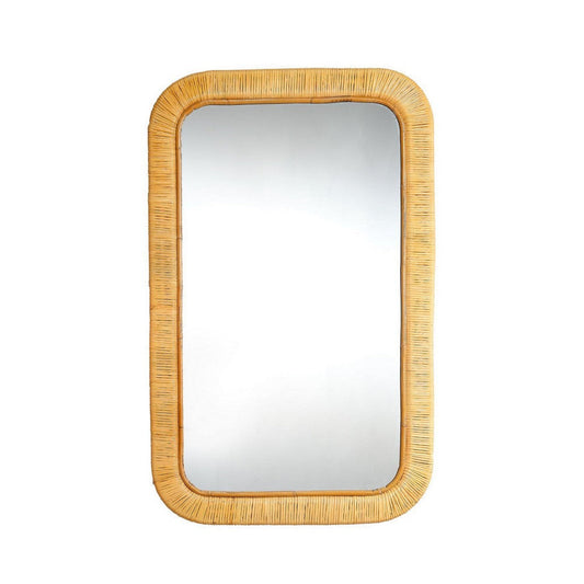 Mirror with Rectangular Woven Rattan Frame, Brown and Silver By Casagear Home