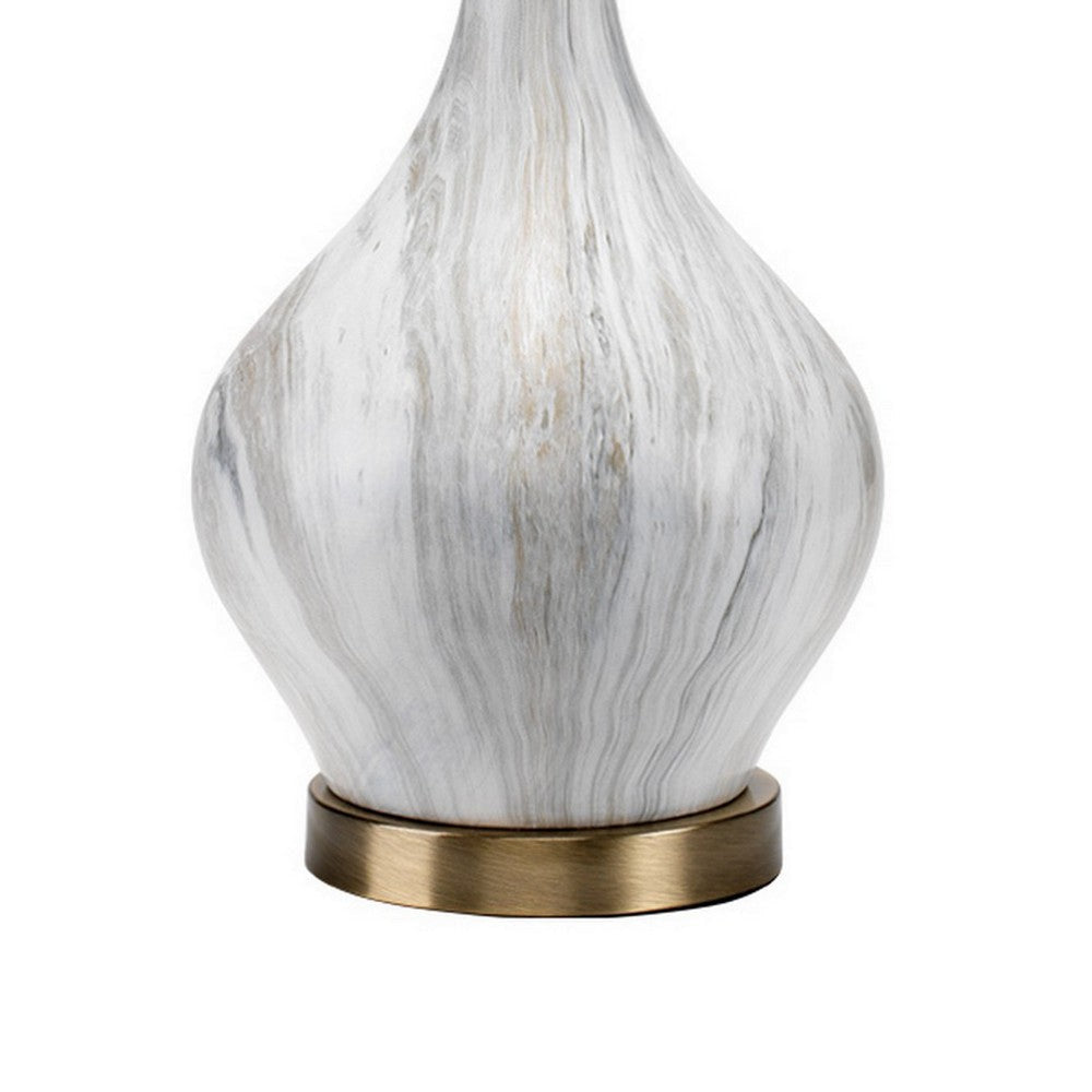 Table Lamp with Gourd Shaped Ceramic Body White and Brass By Casagear Home BM241155