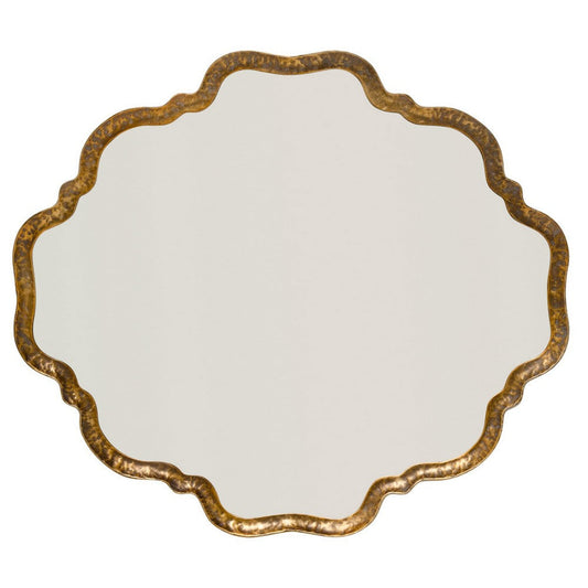 Mirror with Scalloped Design and Metal Frame, Antique Gold